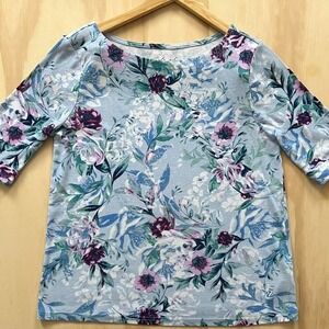 Gloria Vanderbilt Blue Floral Boat Neck Top | Size M